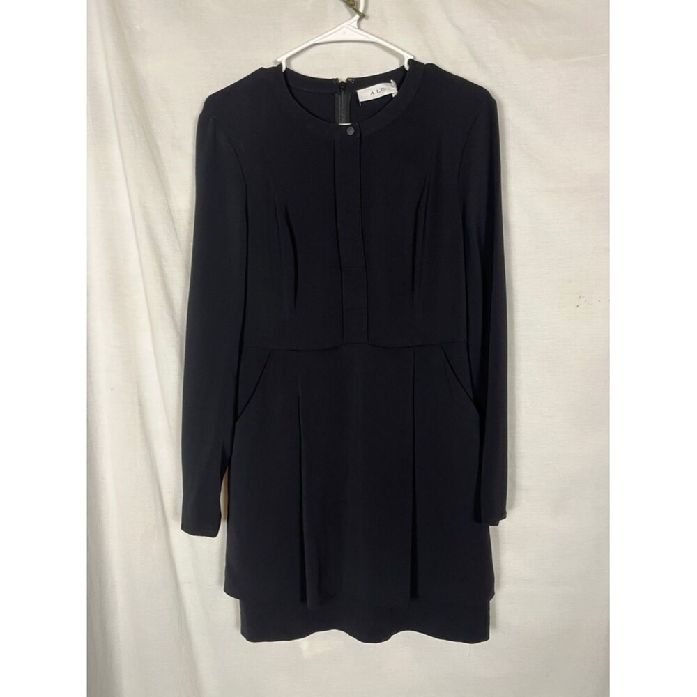 A.L.C. Black Pleated Mini Long Sleeve Dress